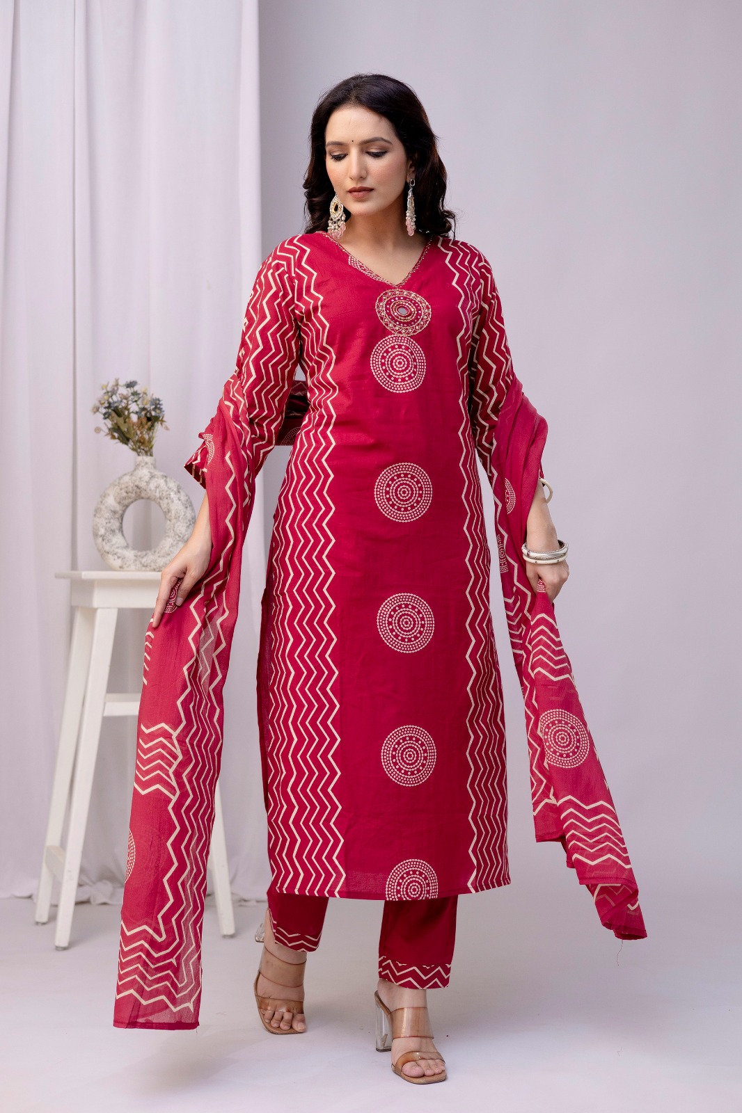 Virash Hub Printed Cotton Straight Suit Set With Dupatta