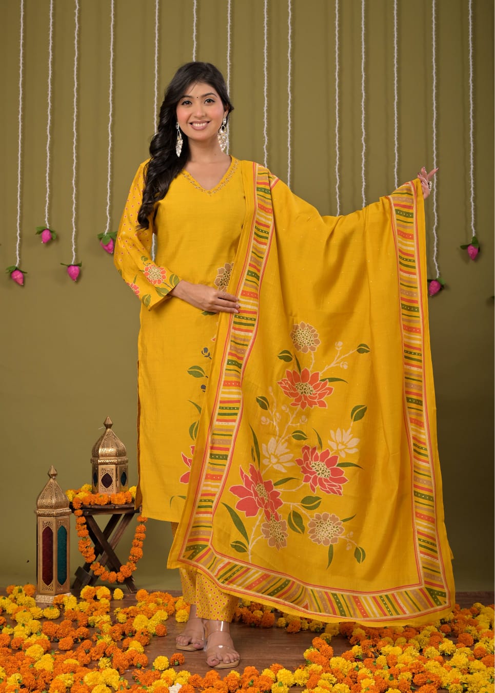 Pink Printed Cotton Straight Suit Set With Dupatta - Image 7