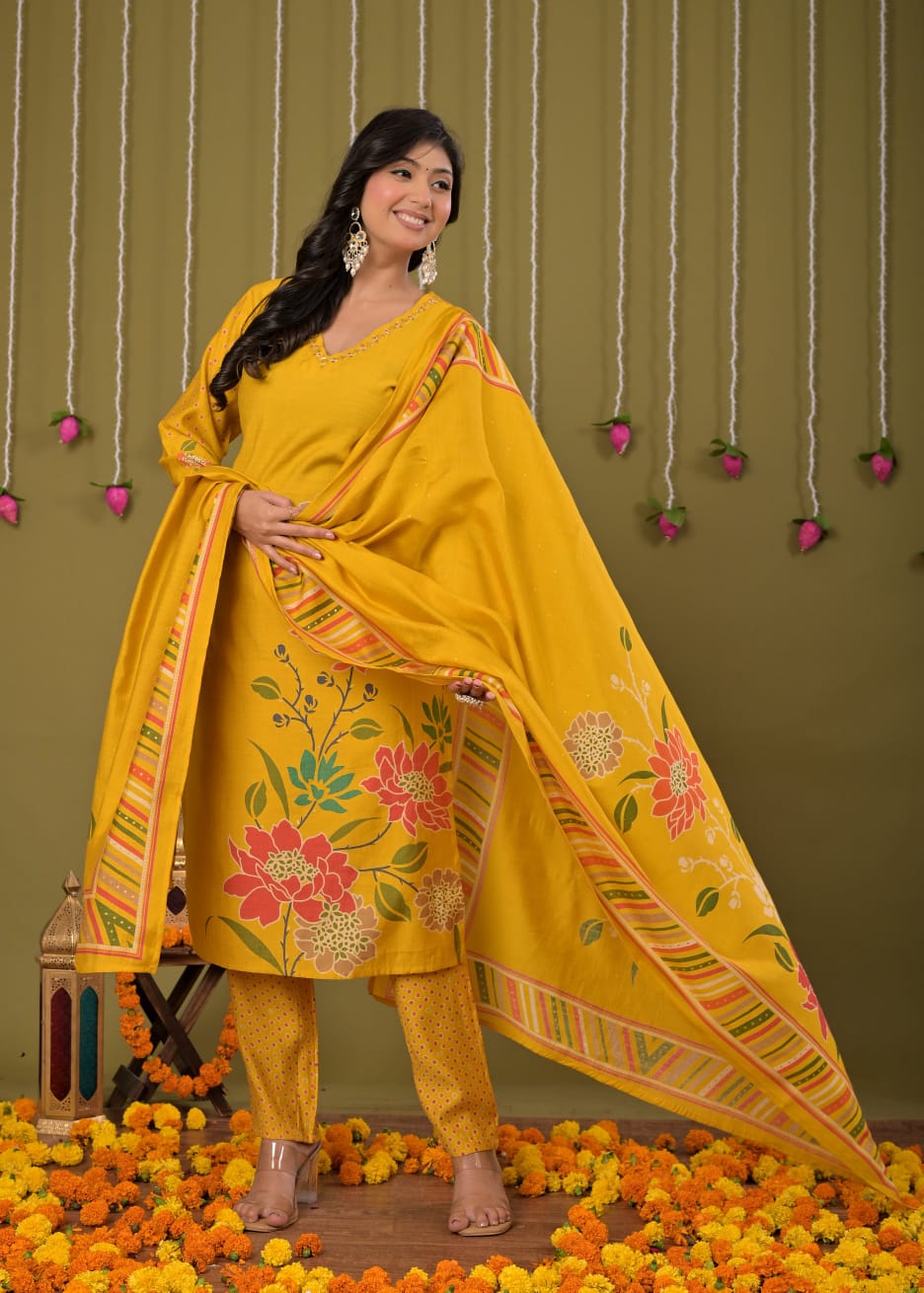 Pink Printed Cotton Straight Suit Set With Dupatta - Image 8