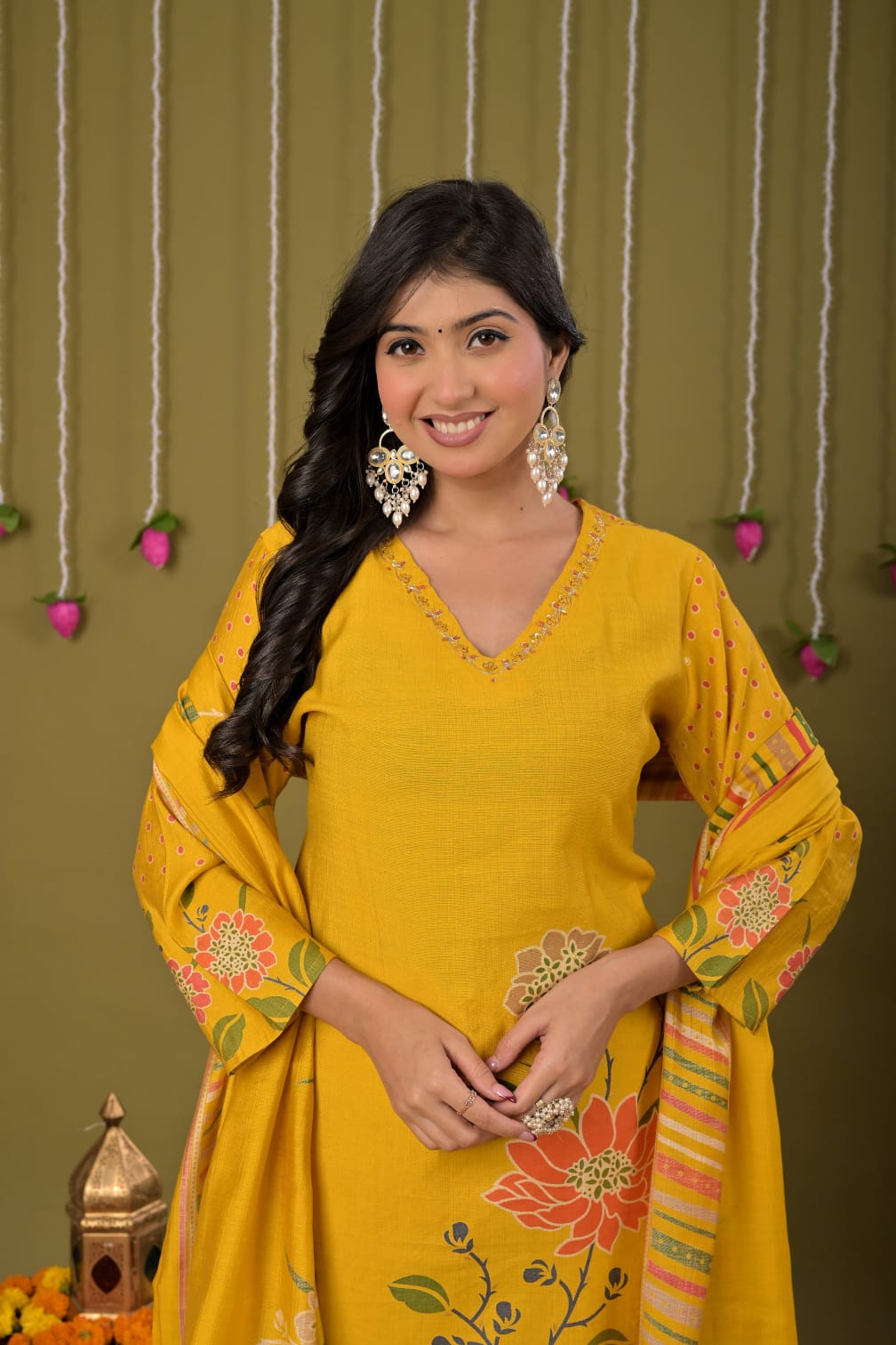 Pink Printed Cotton Straight Suit Set With Dupatta - Image 9