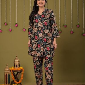 Black Printed Maslin Co-Ord Set