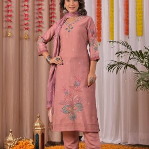 Pink Printed Cotton Straight Suit Set With Dupatta