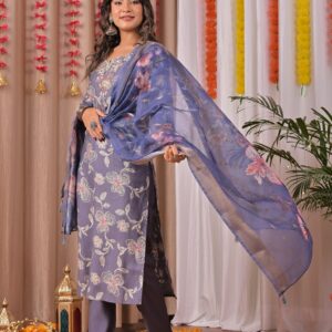 Pink Printed Cotton Straight Suit Set With Dupatta