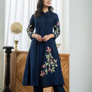 Navay Blue Printed Cotton Straight Suit Set